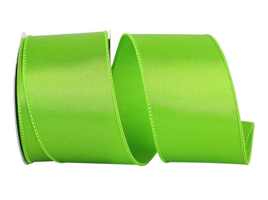 Wired Lime Green Ribbed Satin Ribbon- 2.5”x50 Yards