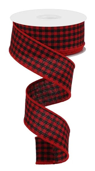 Wired Red and Black Check Ribbon- 1.5”x10 Yards