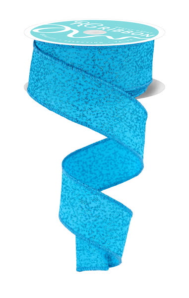 Wired Irregular Spotted Turquoise Glitter Accent Ribbon- 1.5”x10 Yards