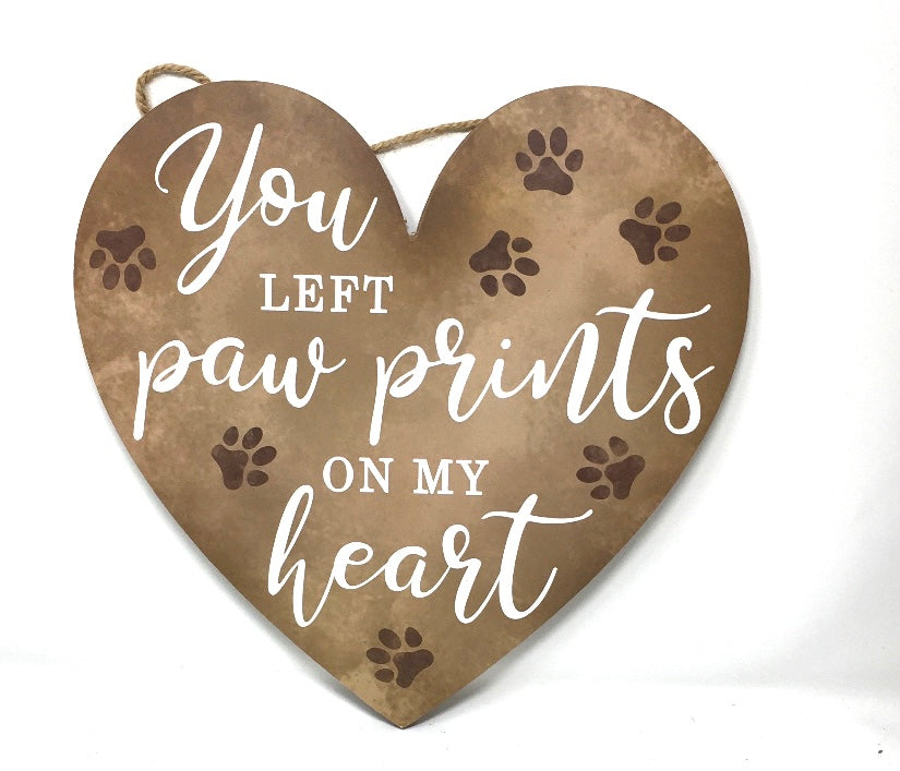 12”x11.5” Paw Print Heart Wreath Sign