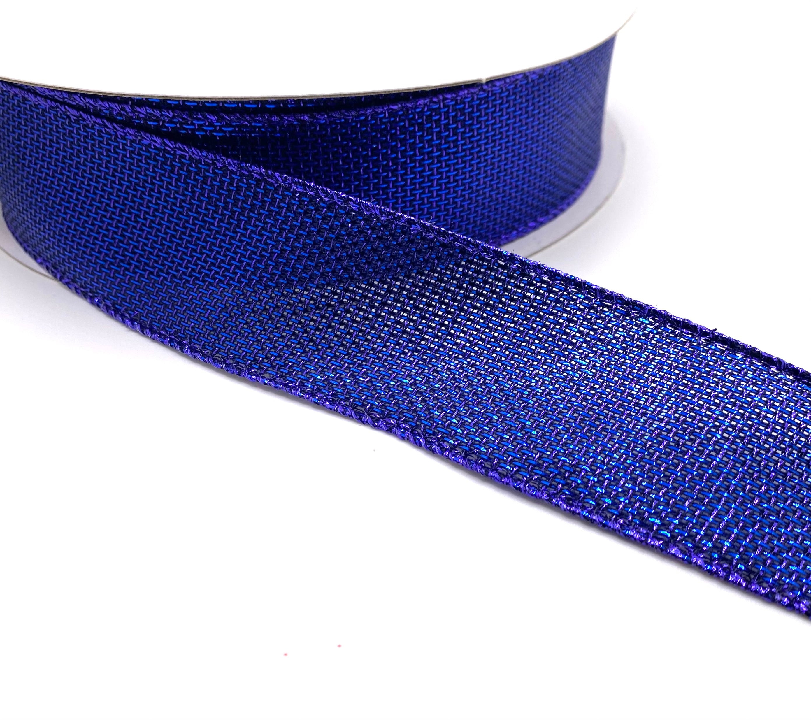 50 Yards - 1.5” Wired Royal Blue Galaxy Metallic Ribbon – foxwreathsupplies