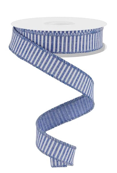 Wired Blue and White Horizontal Stripe Ribbon- 7/8”x10 Yards