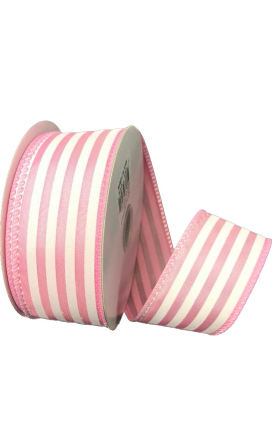 Wired Pink Satin and White Stripe Ribbon- 1.5”x10 Yards