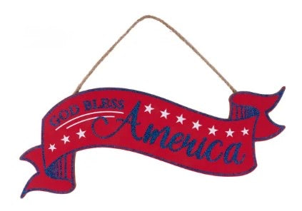 15”x6.25” Glitter America Banner Wreath Sign