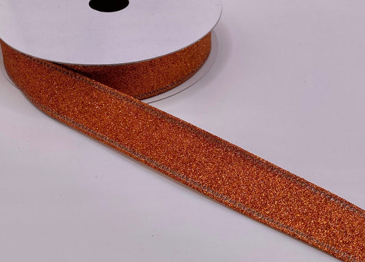 10 Yards - 7/8" Wired Orange Glitter Ribbon