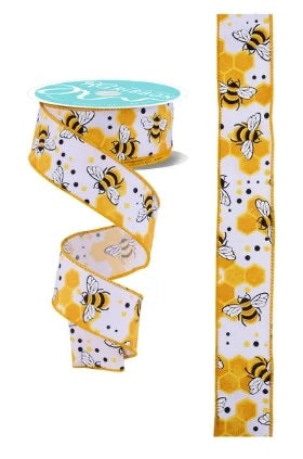 Wired Bumblebee and Honeycomb Ribbon- 1.5”x10 Yards