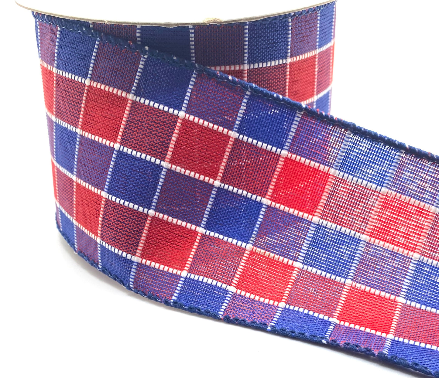 10 Yards - 2.5” Wired Patriotic Check Ribbon