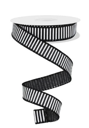 Wired Black and White Horizontal Stripe Ribbon- 7/8”x10 Yards