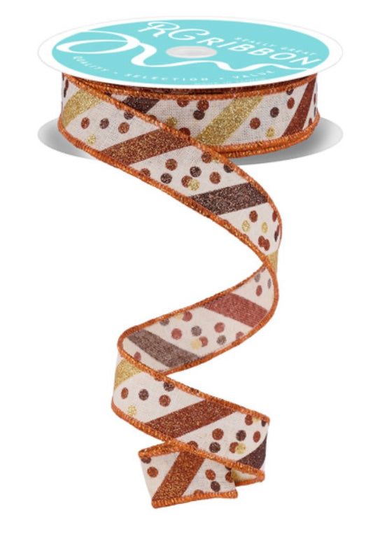 Wired Fall Colors Glitter Stripe Confetti Dot Ribbon- 7/8”x10 Yards