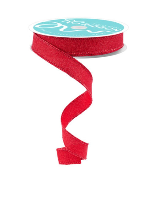 10 Yards - 5/8” Wired Red Glitter Ribbon