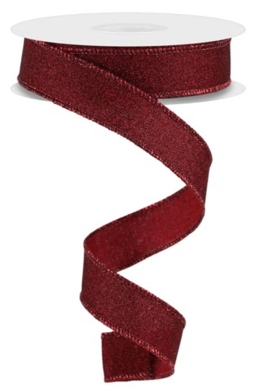 10 Yards - 7/8” Wired Red Glitter Ribbon