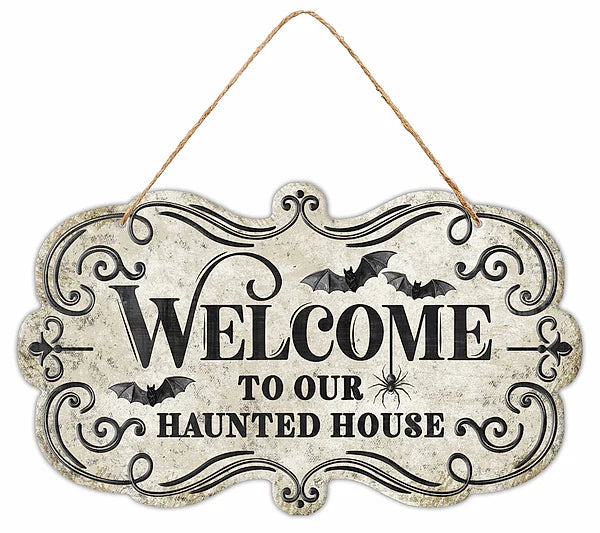 11.5"L x 6.75"H Welcome to Our Haunted House Wreath Sign
