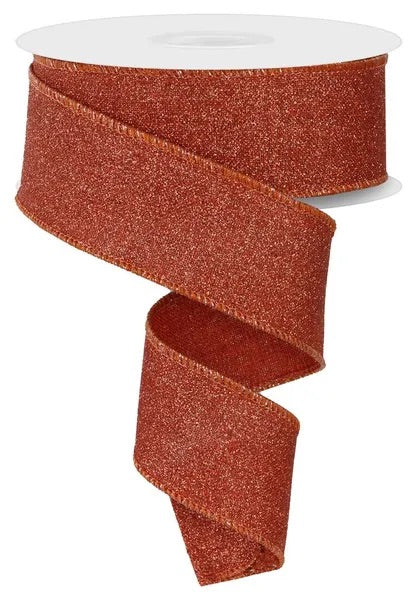 Wired Terracotta/Burnt Orange Fine Glitter on Royal Ribbon- 1.5”x10 Yards