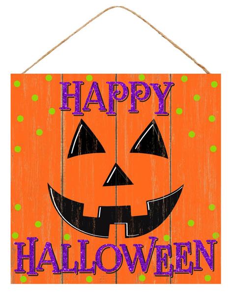 10” Square Happy Halloween Pumpkin Wreath Sign