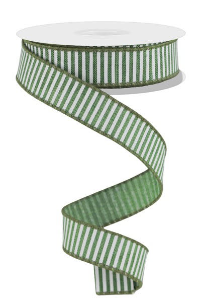 Wired Clover Green and White Horizontal Stripe Ribbon- 7/8”x10 Yards