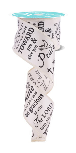 Wired Cream and Black The Lord Bless You Religious Ribbon- 2.5”x10 Yards