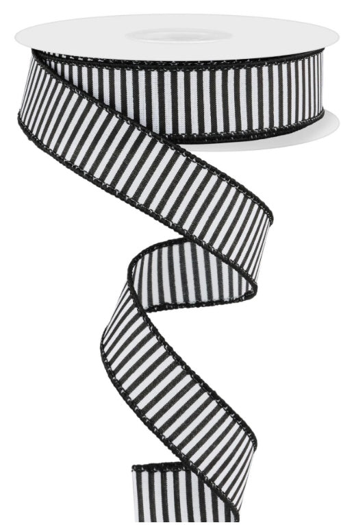Wired Black and White Stripe Ribbon-7/8”x10 Yards