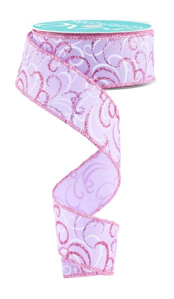10 Yards - 1.5” Wired Purple, Pink, and White Multi Swirl Glitter Ribbon