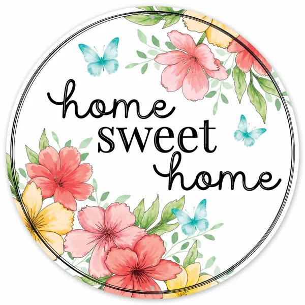 12” Round Metal Home Sweet Home Wreath Sign