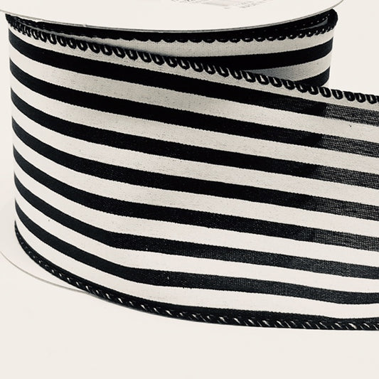 10 Yards - 2.5” Wired Black and White Stripe Ribbon