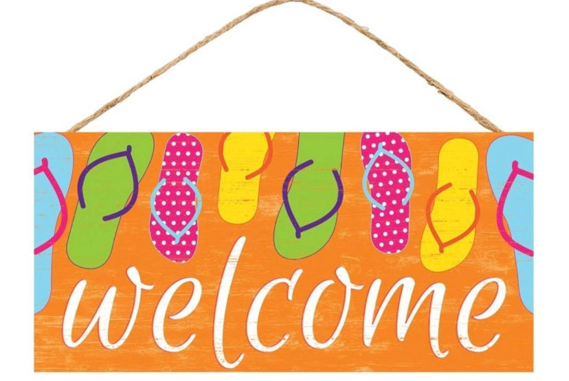 Welcome Flip Flop Wreath Sign- 12.5”x6”