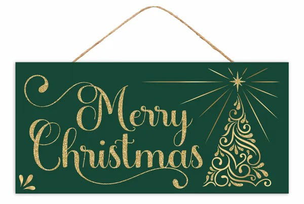 12.5”x6” Merry Christmas Wreath Sign with Glitter Accent