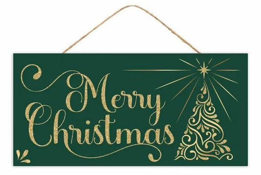 12.5”x6” Merry Christmas Wreath Sign with Glitter Accent