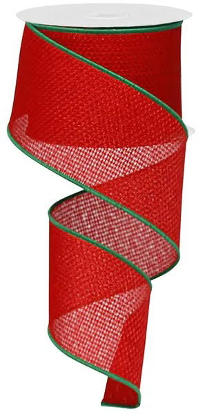 Wired Red with Lime Edging Cross Royal Burlap Ribbon- 2.5”x10 Yards