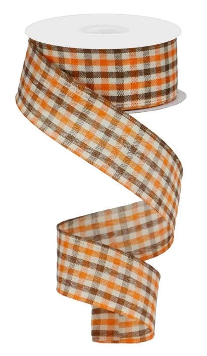 Wired Fall Gingham Check Ribbon- 1.5”x10 Yards