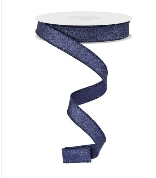Wired Navy Shimmer Glitter Ribbon- 5/8”x10 Yards