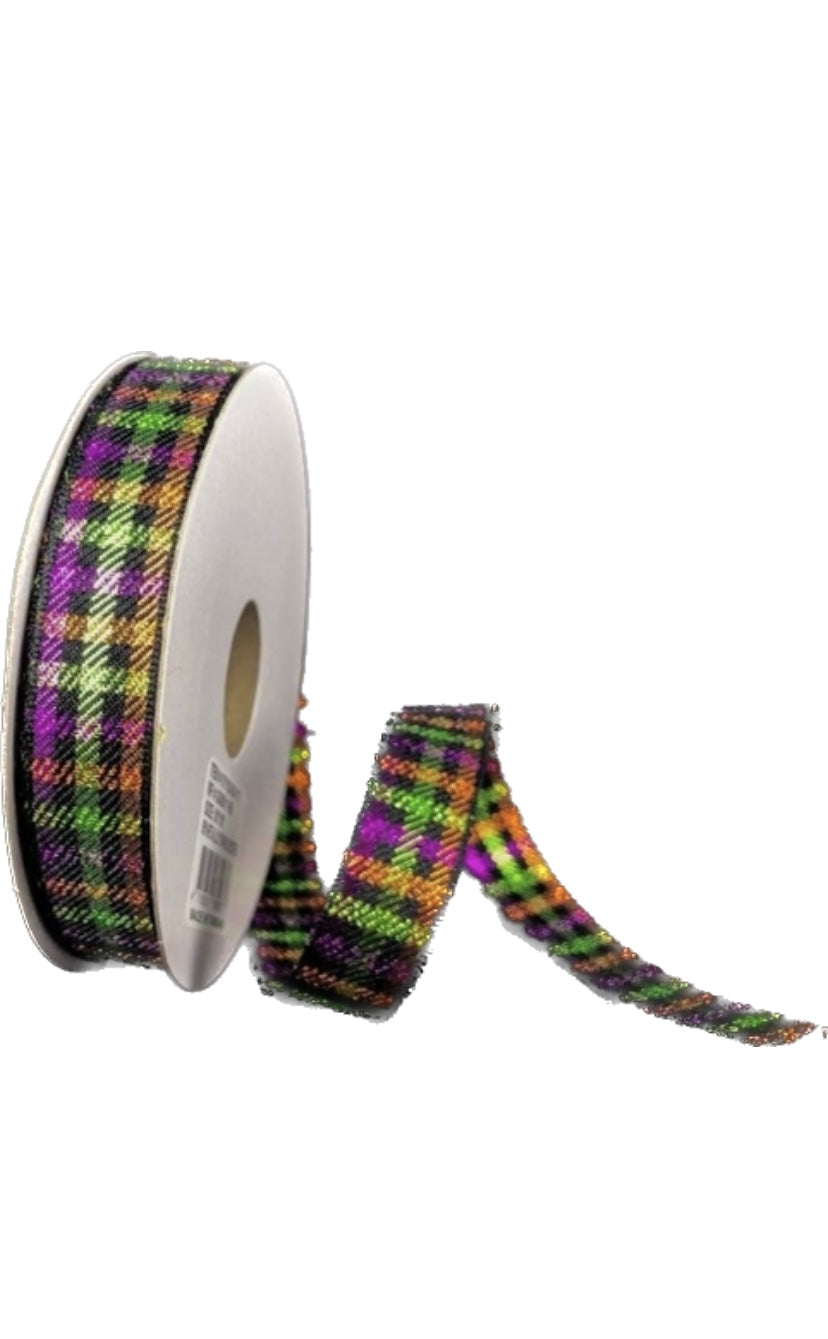 Unwired Metallic Halloween Gingham Ribbon-5/8”x10 Yards