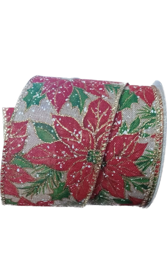 Wired Christmas Poinsettia Ribbon-2.5”x10 Yards