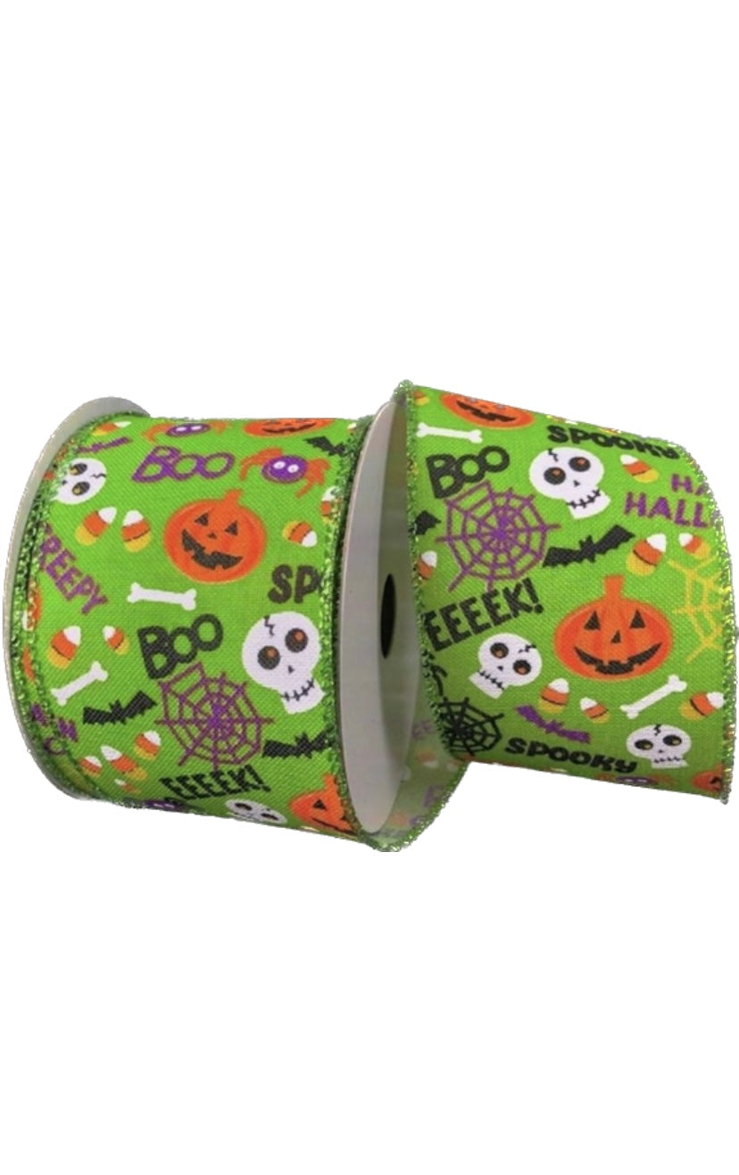 Wired Lime Whimsical Halloween Ribbon-2.5”x 10 Yards