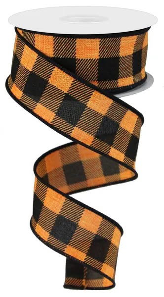 Wired Black and Orange Diamond Check Ribbon - Halloween Ribbon - Harley Davidson Inspired Ribbon-1.5”x10 Yards