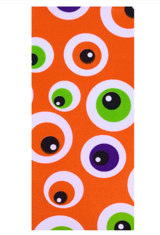 10 Yards - 2.5” Wired Orange Background Eye Ball Halloween Ribbon