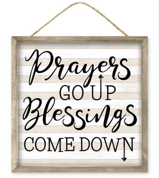 10” Square Prayers Go Up Blessings Come Down Wreath Sign