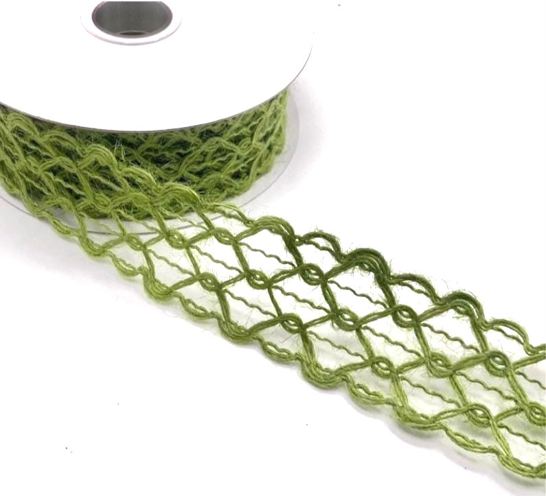 10 Yards - 1.5" Wired Moss Olive Hexagon Open Weave Ribbon - Netting Ribbon