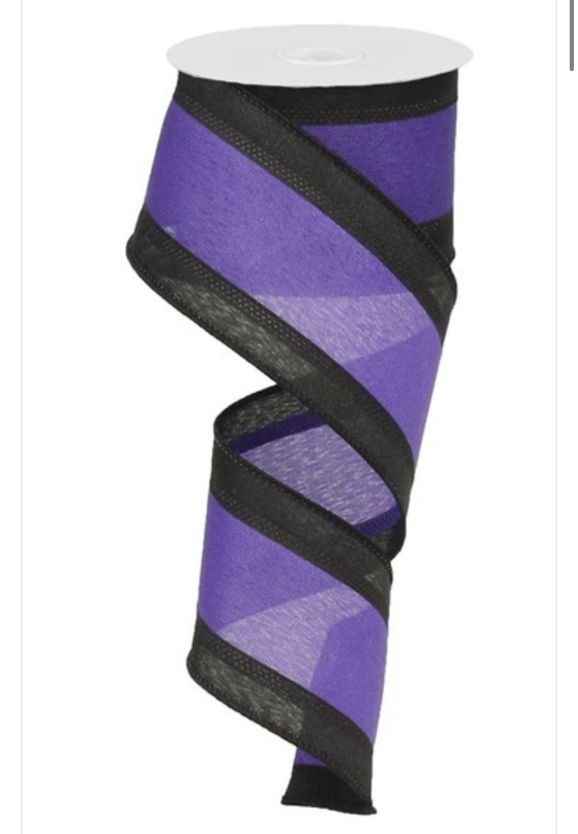 10 Yards- 2.5” Wired Satin Purple with Black Trim Ribbon