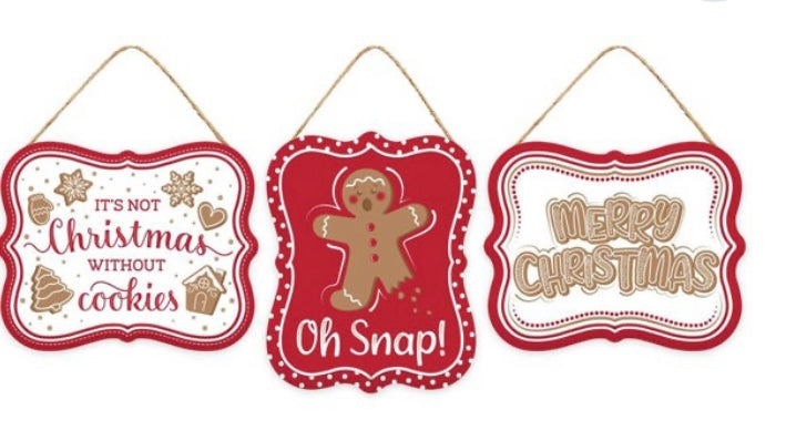 5”x4” 3 Piece Set Metal Oh Snap, Merry Christmas, and It’s Not Christmas Without Cookies Wreath Signs