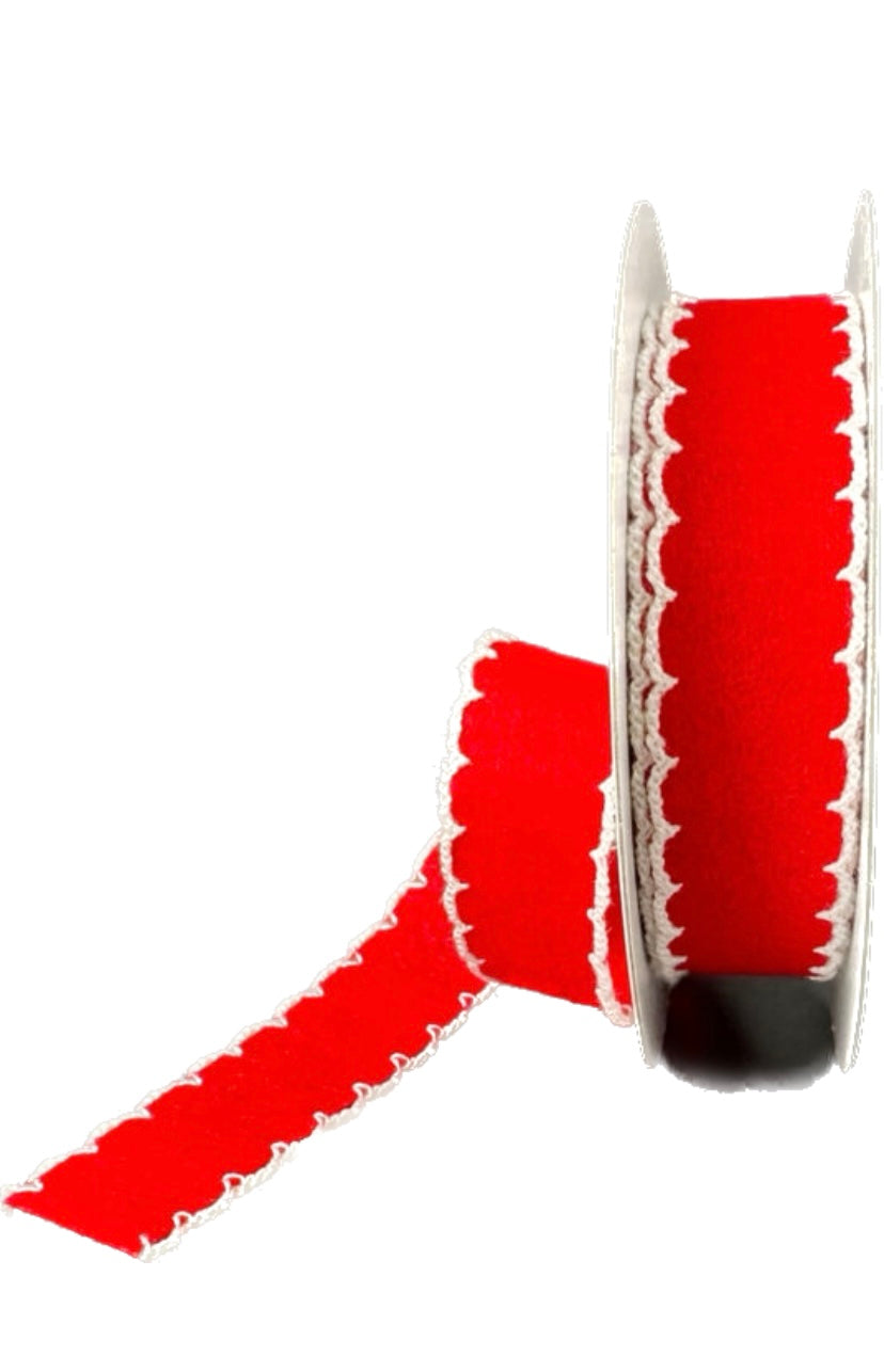 Red Felt White Scallop Edge- 7/8”x10 Yards