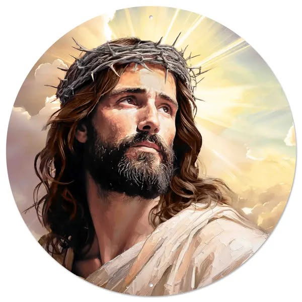 12” Round Metal Jesus Wreath Sign