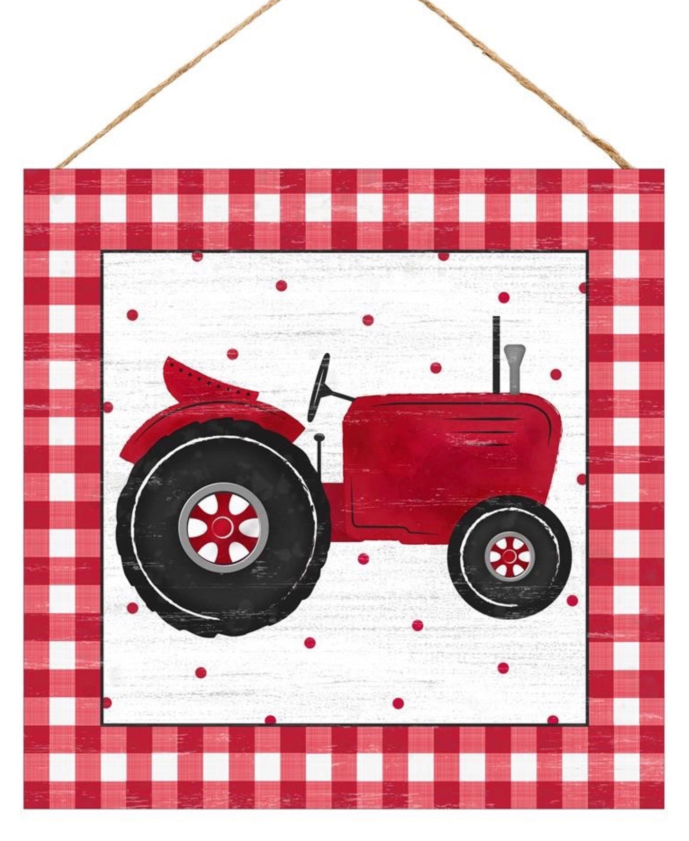 10” Square Red Tractor Wreath Sign