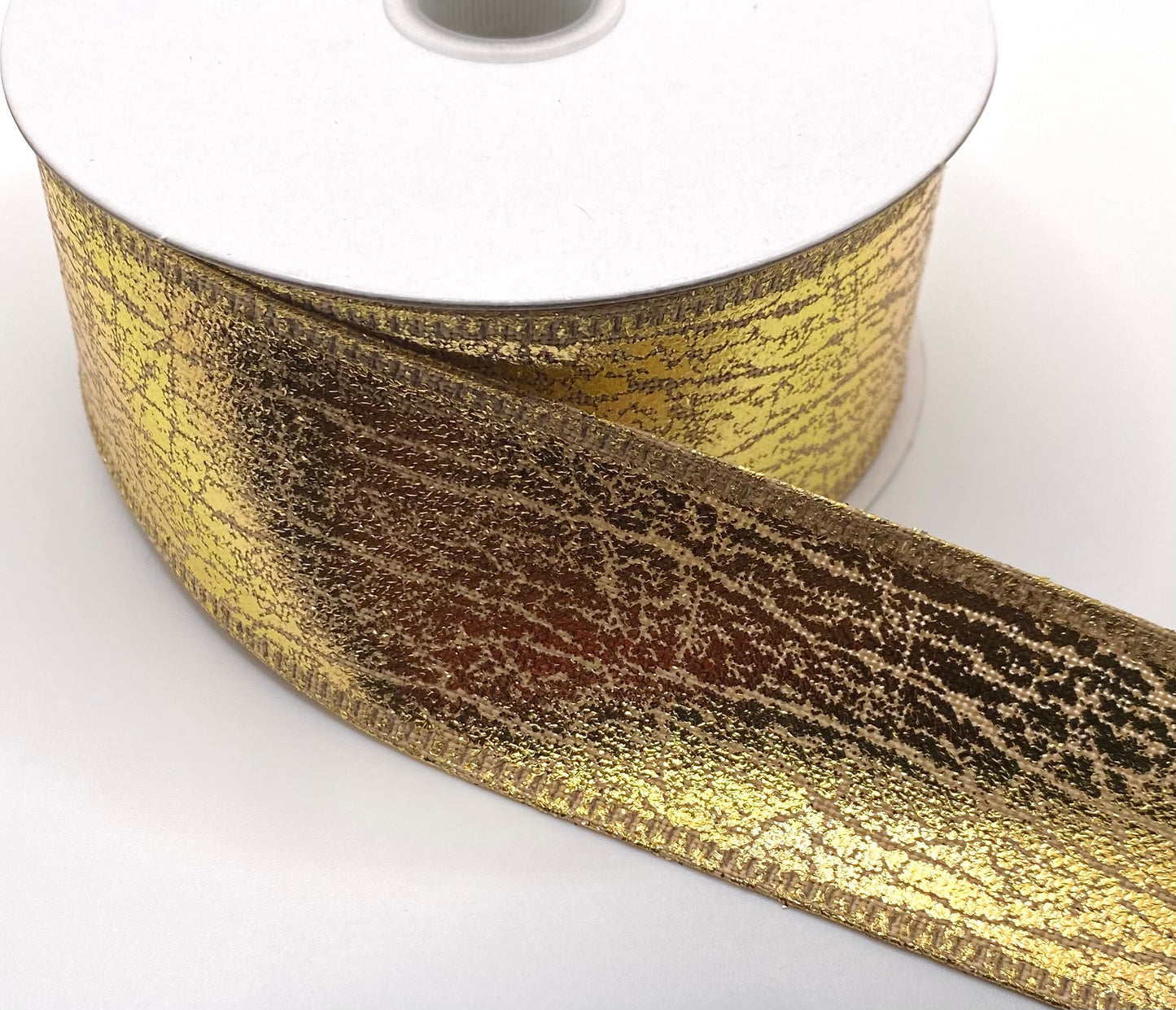 10 Yards - 1.5” Wired Gold Crackle Ribbon