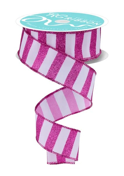Wired Hot Pink and White Horizontal Stripes Ribbon- 1.5”x 10 Yards