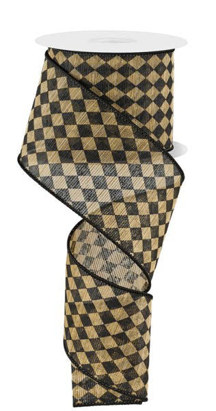 Small Black and Gold Metallic Harlequin Ribbon- 2.5”x10 Yards