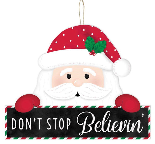 12.75”x10” Don’t Stop Believin’ Santa Wreath Sign with Glitter Accent