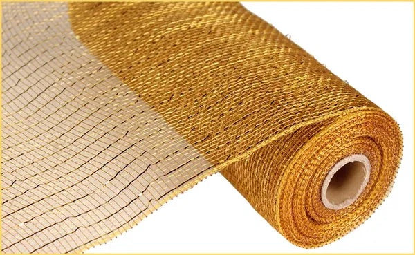 Gold/Brown with Gold Foil Deco Poly Mesh- 10 inch x 10 Yards