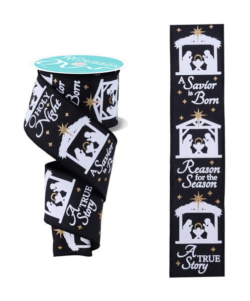 Wired Black Jesus Is The Reason For The Season with Gold Glitter Accent Christmas Ribbon- 2.5”x10 Yards