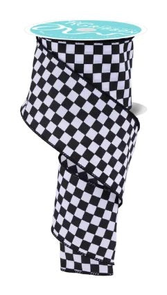 10 Yards - 2.5” Wired Black White Check Ribbon