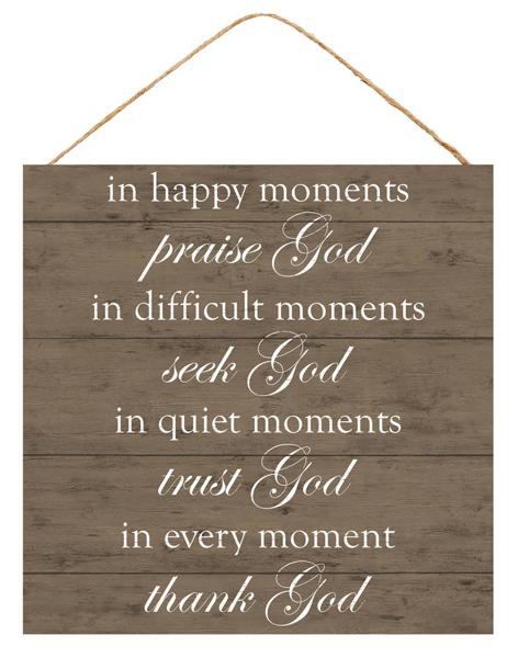 12" Square Praise, Seek, Trust, Thank God Wreath Sign